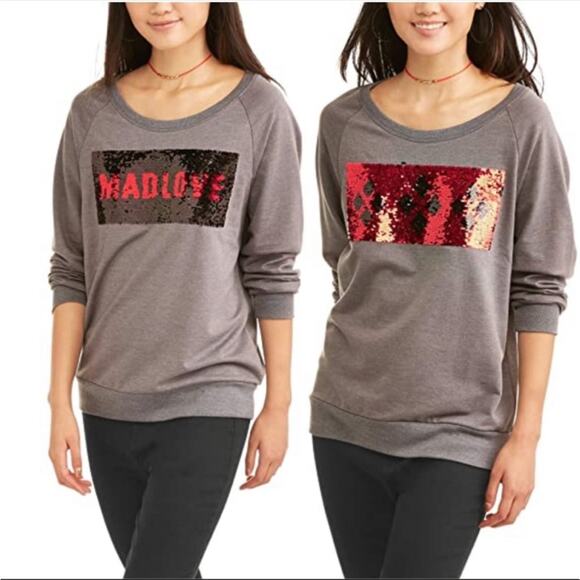 Batman Tops - Batman Mad Love Reversible Sequin Sweatshirt Juniors Size Small